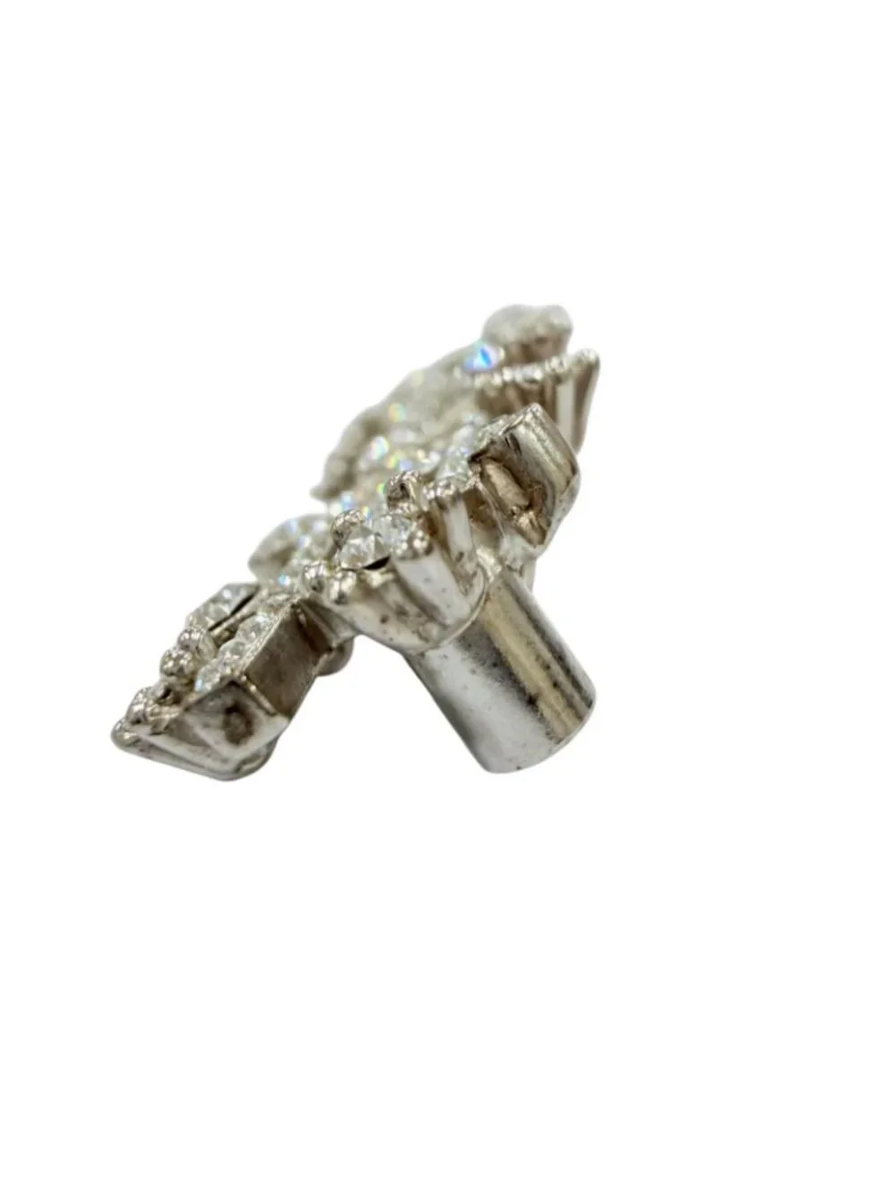 Chanel Metal Logo Rhinestone Brooch Silver